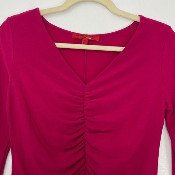 New Narciso Rodriguez DesigNation Ruched Front V-Neck Knit Top Pink Size Medium - Picture 5 of 12